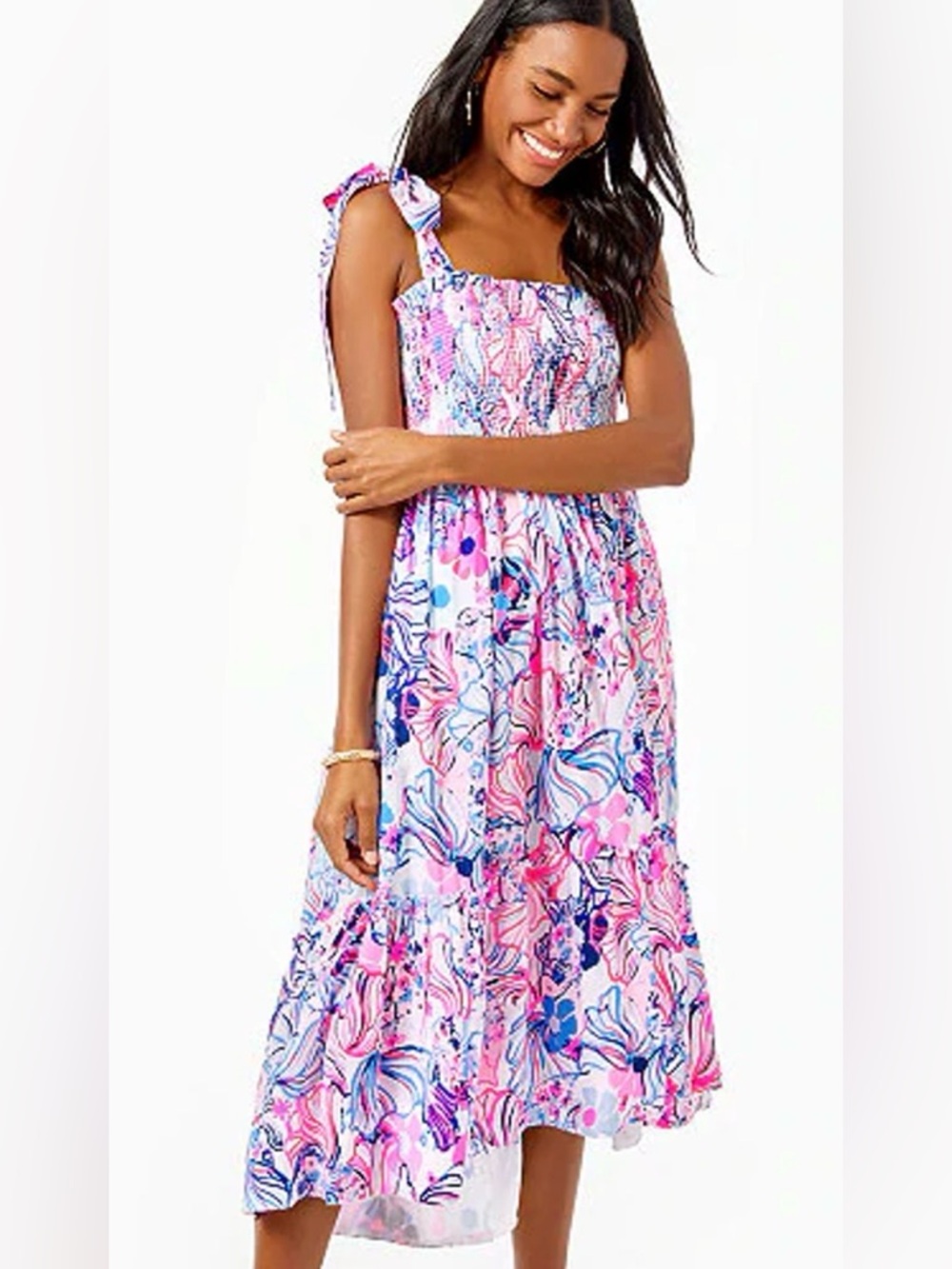 EUC Lilly Pulitzer Prosecco Pink Make a Splash Rivera midi dress